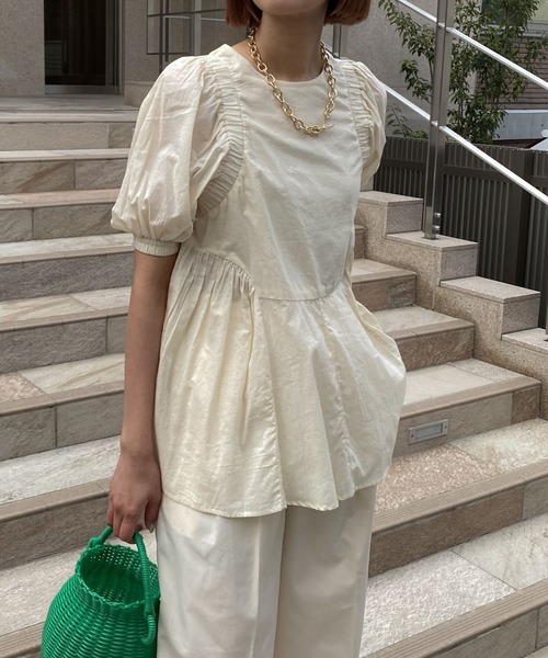 audrey and john wad(オードリーアンドジョンワッド)の「インドコットンパフスリーブロングブラウス -手洗い可-(シャツ/ブラウス・レディース・ダークオレンジ/アイボリー/ブラック/インディゴブルー・FREE)」の3枚目の写真