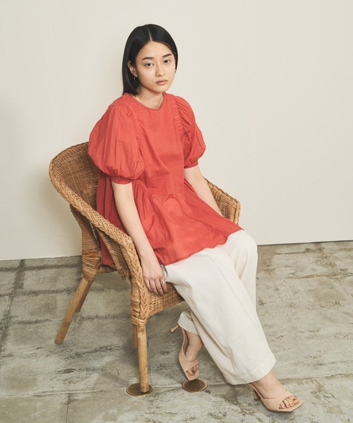 audrey and john wad(オードリーアンドジョンワッド)の「インドコットンパフスリーブロングブラウス -手洗い可-(シャツ/ブラウス・レディース・ダークオレンジ/アイボリー/ブラック/インディゴブルー・FREE)」の6枚目の写真