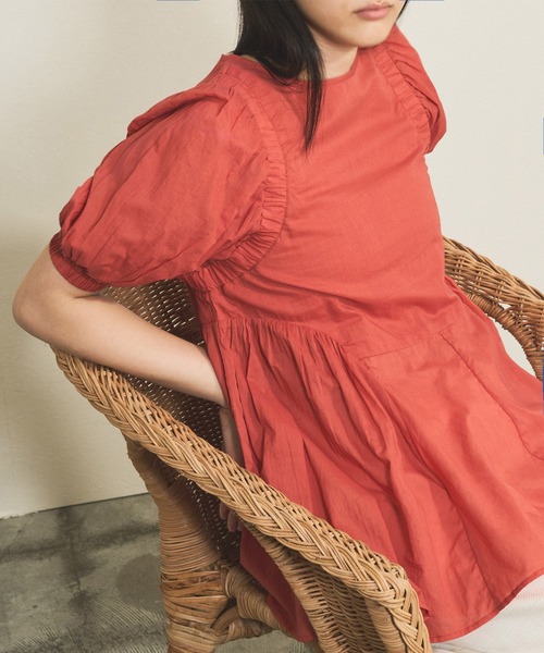 audrey and john wad(オードリーアンドジョンワッド)の「インドコットンパフスリーブロングブラウス -手洗い可-(シャツ/ブラウス・レディース・ダークオレンジ/アイボリー/ブラック/インディゴブルー・FREE)」の15枚目の写真