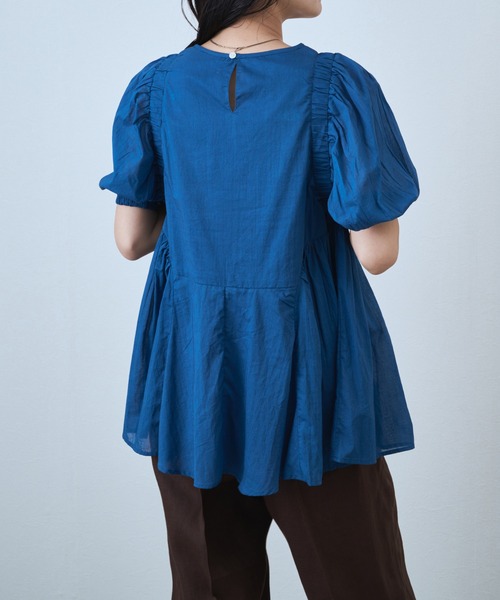 audrey and john wad(オードリーアンドジョンワッド)の「インドコットンパフスリーブロングブラウス -手洗い可-(シャツ/ブラウス・レディース・ダークオレンジ/アイボリー/ブラック/インディゴブルー・FREE)」の22枚目の写真