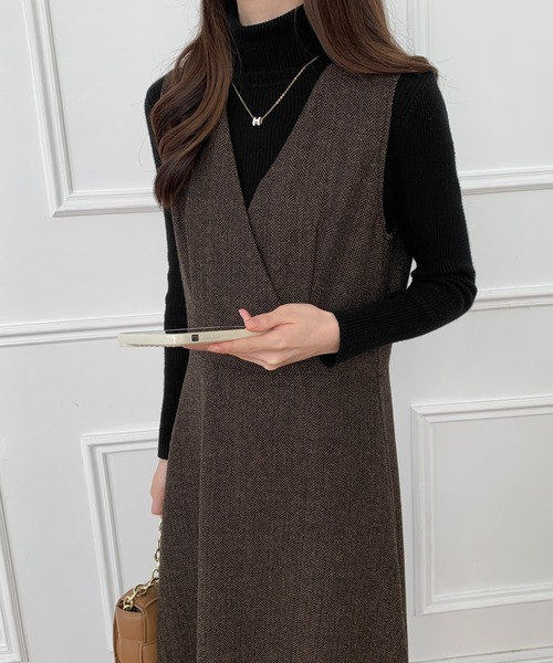 ECLIN(エクラン)の「カシュクールAラインフレアジャンパースカート(ワンピース・レディース・ブラック/ブラウン/グレー・S/M)」の6枚目の写真