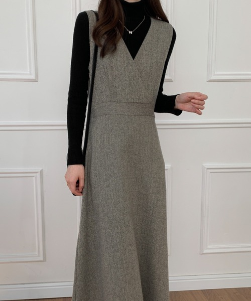 ECLIN(エクラン)の「カシュクールAラインフレアジャンパースカート(ワンピース・レディース・ブラック/ブラウン/グレー・S/M)」の14枚目の写真