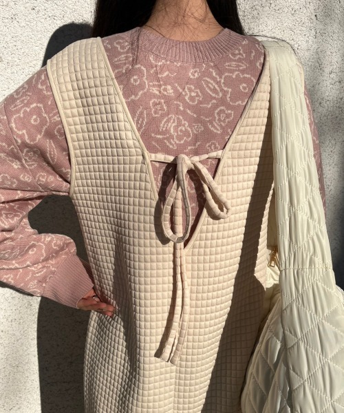 nemne store（ネンネストア）の「【低身長用サイズあり】ぽこぽこジャガードVスリットワンピース（ワンピース・レディース・アイボリー/ブラック・SMALL/MEDIUM）」の11枚目の写真