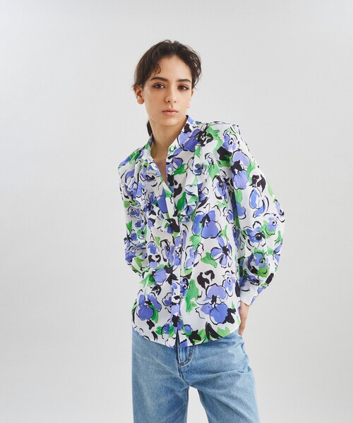 GRACE CONTINENTAL（グレースコンチネンタル）の「ペイントフラワーブラウス（シャツ/ブラウス・レディース・ネイビー/ホワイト・36/38）」の5枚目の写真