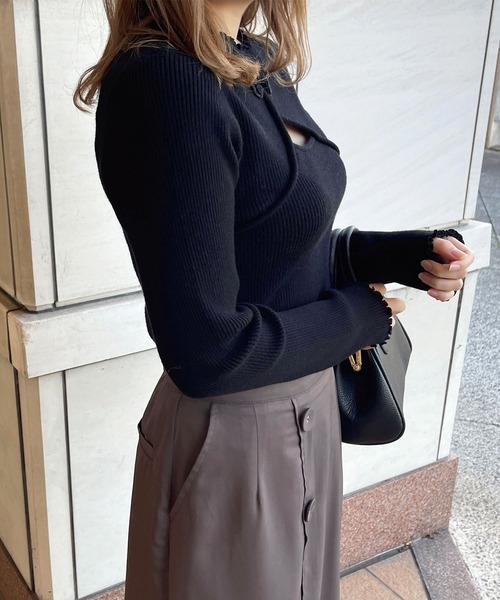 セール】チャイナボタンフロントオープンニット【ZOZOTOWN限定アイテム