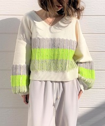 Q | フリンジボーダーニット(ニット/セーター)