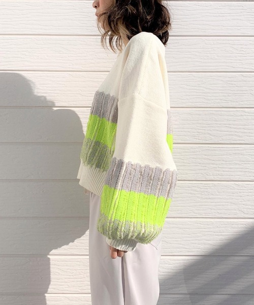 Q(キュー)の「フリンジボーダーニット(ニット/セーター・レディース・アイボリー/チャコールグレー・MEDIUM)」の6枚目の写真