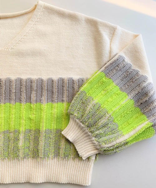 Q(キュー)の「フリンジボーダーニット(ニット/セーター・レディース・アイボリー/チャコールグレー・MEDIUM)」の11枚目の写真