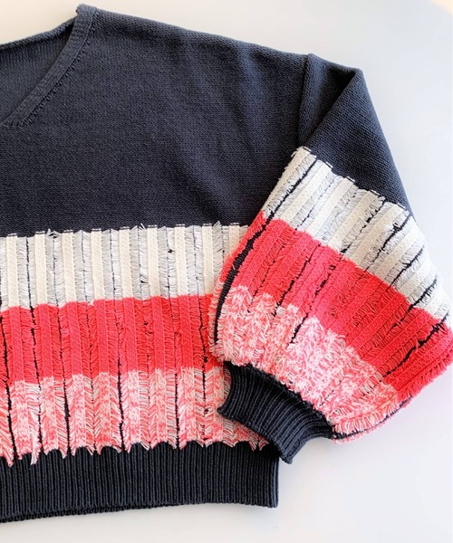 Q(キュー)の「フリンジボーダーニット(ニット/セーター・レディース・アイボリー/チャコールグレー・MEDIUM)」の13枚目の写真