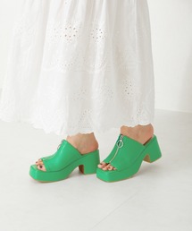 ■バルキーヒールジップミュールサンダル/31202