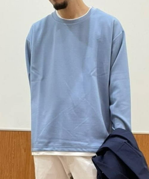 PLUS ONE（プラスワン）の「【PLUS ONE】リップルロンＴ（Tシャツ/カットソー・メンズ・ケリーグリーン/ブルー/ネイビー/ライトグレー/オフホワイト/ブラック・S/L/XL/M）」の6枚目の写真