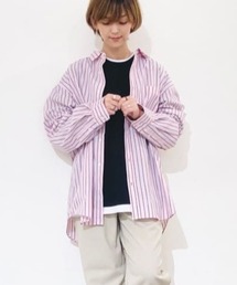ルーズシルエットストライプ L/S レギュラーカラーシャツ オーバーサイズ