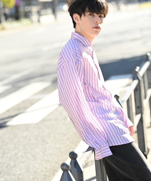 NAVY(ネイビー)の「ルーズシルエットストライプ L/S レギュラーカラーシャツ オーバーサイズ(シャツ/ブラウス・メンズ・ネイビー/イエロー/ホワイト/ピンク/グリーン/ブルー・M/L)」の20枚目の写真