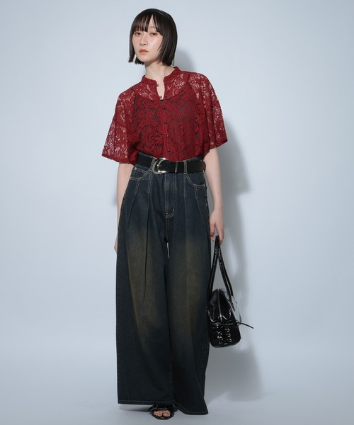 PAGEBOY(ページボーイ)の「WEB限定アイテム/レースバンドカラーシャツ(シャツ/ブラウス・レディース・ブラック/チャコールグレー/オフホワイト/グリーン系その他/ネイビー/アイボリー/グレイッシュベージュ/レッド・FREE)」の19枚目の写真