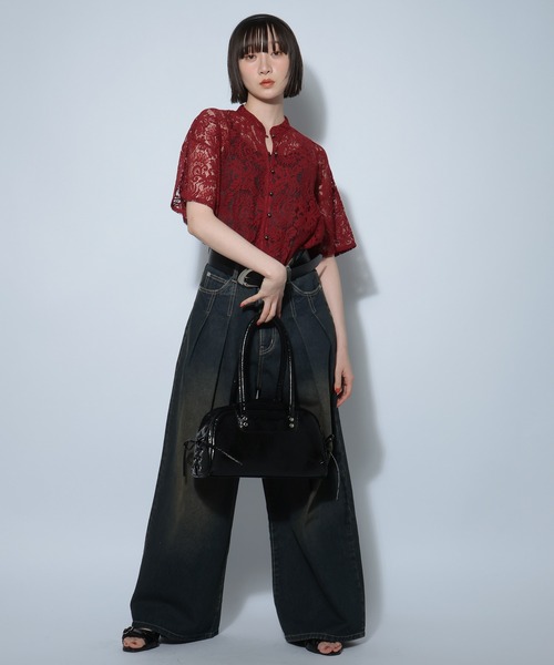 PAGEBOY(ページボーイ)の「WEB限定アイテム/レースバンドカラーシャツ(シャツ/ブラウス・レディース・ブラック/チャコールグレー/オフホワイト/グリーン系その他/ネイビー/アイボリー/グレイッシュベージュ/レッド・FREE)」の21枚目の写真