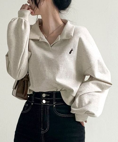 BEIDELLI（ベイデリー）の「[BELLIDE MADE] バニークロップドオープンカラースウェット（スウェット・レディース・オートミール/ホワイト系その他・FREE）」の9枚目の写真