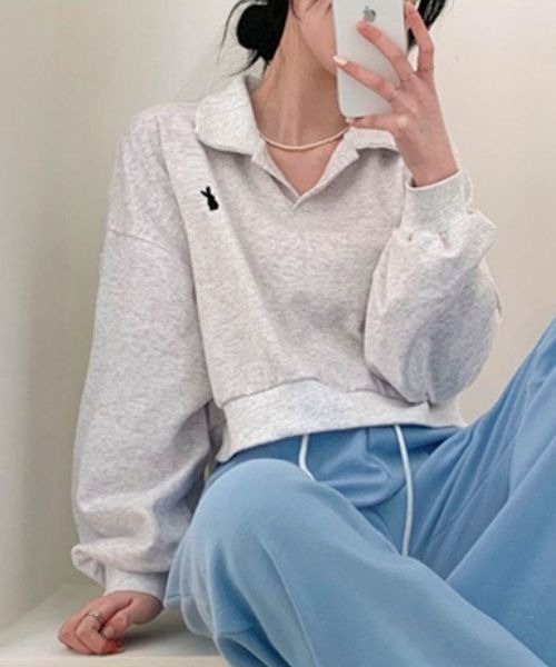 BEIDELLI（ベイデリー）の「[BELLIDE MADE] バニークロップドオープンカラースウェット（スウェット・レディース・オートミール/ホワイト系その他・FREE）」の6枚目の写真