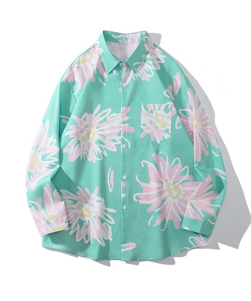 THE HITSS(ヒッツ)の「【THE HITSS】ルーズフィット アートフラワー 花柄 レギュラーカラーシャツ/長袖(シャツ/ブラウス・メンズ・ブラック/グリーン・M/L)」の2枚目の写真