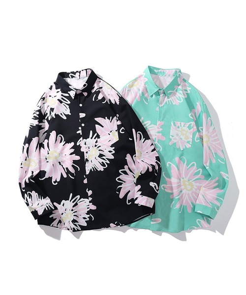 THE HITSS(ヒッツ)の「【THE HITSS】ルーズフィット アートフラワー 花柄 レギュラーカラーシャツ/長袖(シャツ/ブラウス・メンズ・ブラック/グリーン・M/L)」の14枚目の写真