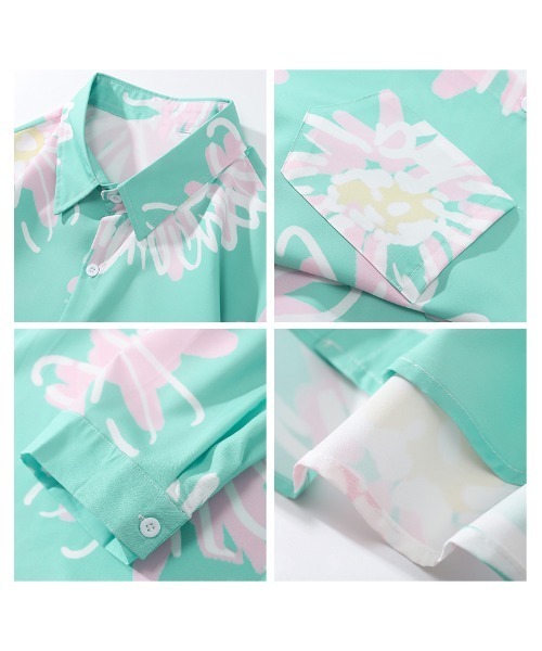 THE HITSS(ヒッツ)の「【THE HITSS】ルーズフィット アートフラワー 花柄 レギュラーカラーシャツ/長袖(シャツ/ブラウス・メンズ・ブラック/グリーン・M/L)」の15枚目の写真