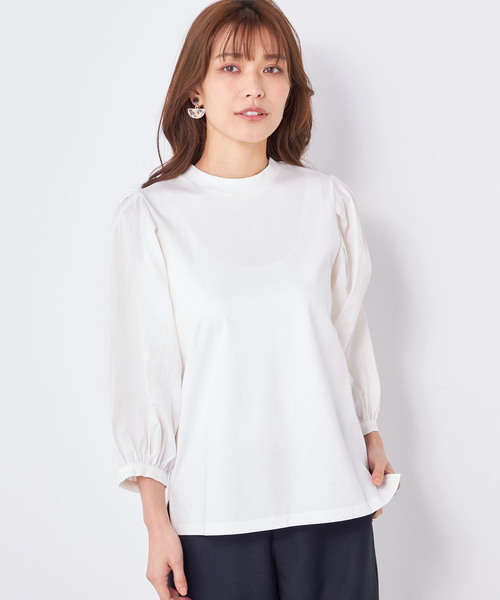 A/C DESIGN BY ALPHA CUBIC(エーシーデザインバイアルファキュービック)の「【接触冷感】ボリュームスリーブプルオーバー(Tシャツ/カットソー・レディース・ブラック/サックスブルー/オフホワイト・M/L)」の2枚目の写真