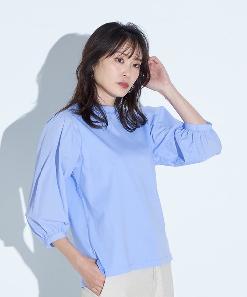 A/C DESIGN BY ALPHA CUBIC(エーシーデザインバイアルファキュービック)の「【接触冷感】ボリュームスリーブプルオーバー(Tシャツ/カットソー・レディース・ブラック/サックスブルー/オフホワイト・M/L)」の1枚目の写真