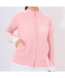 FILA GOLF/フィラゴルフ ゴルフウェア 軽量 ニット メッシュ 配色 ライン フルジップ 長袖 ブルゾン ジャンパー