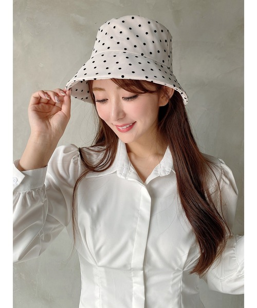 DURAS（デュラス）の「ドット柄チュールバケットハット（ハット・レディース・ブラック/ホワイト・FREE）」の2枚目の写真