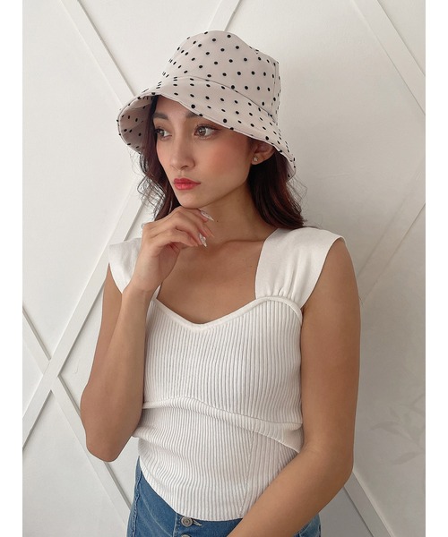 DURAS（デュラス）の「ドット柄チュールバケットハット（ハット・レディース・ブラック/ホワイト・FREE）」の4枚目の写真