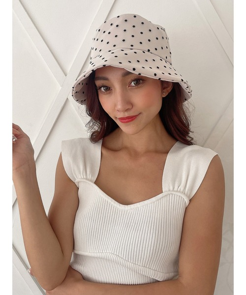 DURAS（デュラス）の「ドット柄チュールバケットハット（ハット・レディース・ブラック/ホワイト・FREE）」の5枚目の写真