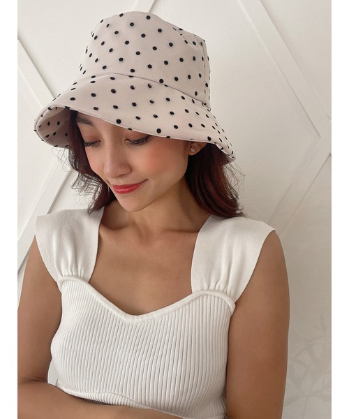 DURAS（デュラス）の「ドット柄チュールバケットハット（ハット・レディース・ブラック/ホワイト・FREE）」の6枚目の写真