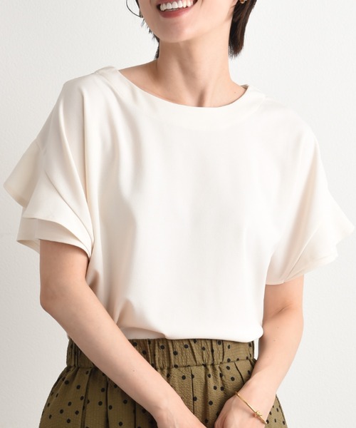 INTERPLANET(インタープラネット)の「カットジョーゼット袖フリルプルオーバー(Tシャツ/カットソー・レディース・アイボリー/ライトグレー/ネイビー・FREE)」の2枚目の写真