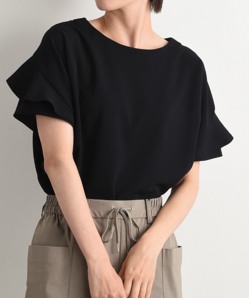 INTERPLANET(インタープラネット)の「カットジョーゼット袖フリルプルオーバー(Tシャツ/カットソー・レディース・アイボリー/ライトグレー/ネイビー・FREE)」の7枚目の写真