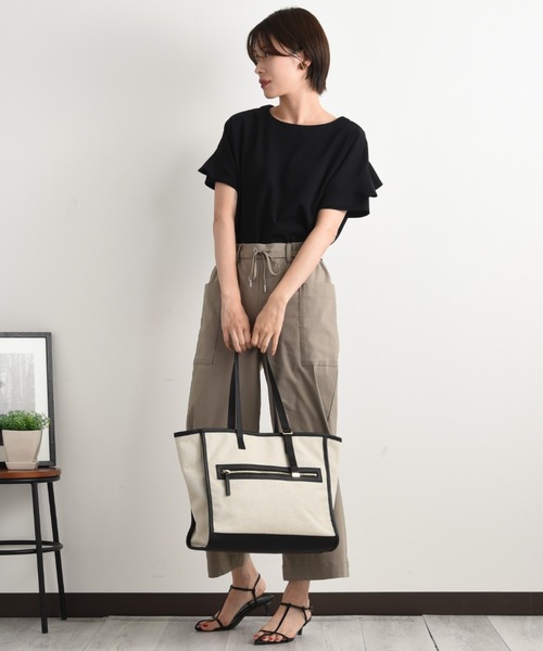 INTERPLANET(インタープラネット)の「カットジョーゼット袖フリルプルオーバー(Tシャツ/カットソー・レディース・アイボリー/ライトグレー/ネイビー・FREE)」の20枚目の写真