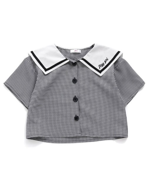 algy（アルジー）の「セーラーブラウス（シャツ/ブラウス・キッズ・ベージュ/オフホワイト/チェック・X-SMALL/MEDIUM/SMALL/XX-SMALL/XXX-SMALL）」の3枚目の写真