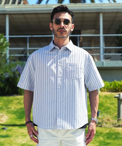 jiggys shop(ジギーズショップ)の「イージーケアリラックスシルエットストライプ半袖シャツ(シャツ/ブラウス・メンズ・ピンク/ブルー/グレー・MEDIUM/LARGE)」の5枚目の写真