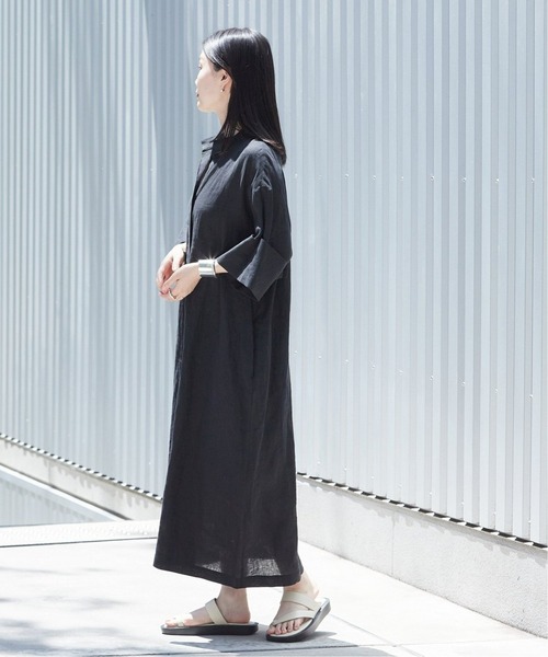 journal standard L'essage(ジャーナルスタンダードレサージュ)の「《追加2》60リネン スタンドカラーワンピース(ワンピース・レディース・ブラウン/ブルー系その他/ブラック・FREE)」の5枚目の写真