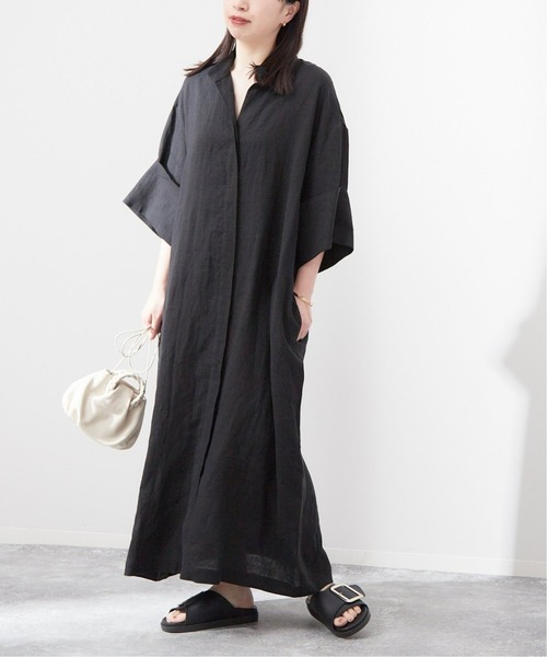 journal standard L'essage(ジャーナルスタンダードレサージュ)の「《追加2》60リネン スタンドカラーワンピース(ワンピース・レディース・ブラウン/ブルー系その他/ブラック・FREE)」の9枚目の写真