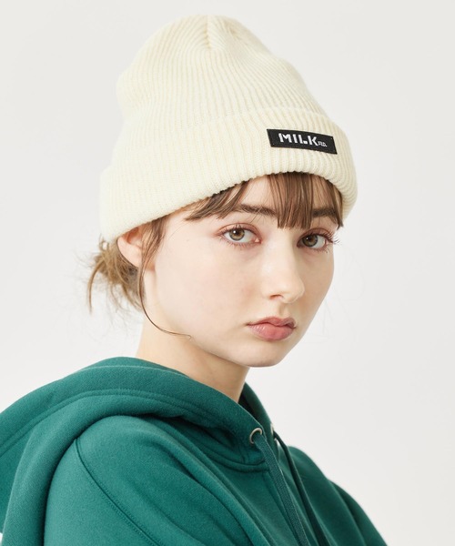 MILKFED.(ミルクフェド)の「BAR BASIC KNIT CAP(ニットキャップ/ビーニー・レディース・オフホワイト/ブラック/ライトピンク/レッド・ONE SIZE)」の2枚目の写真