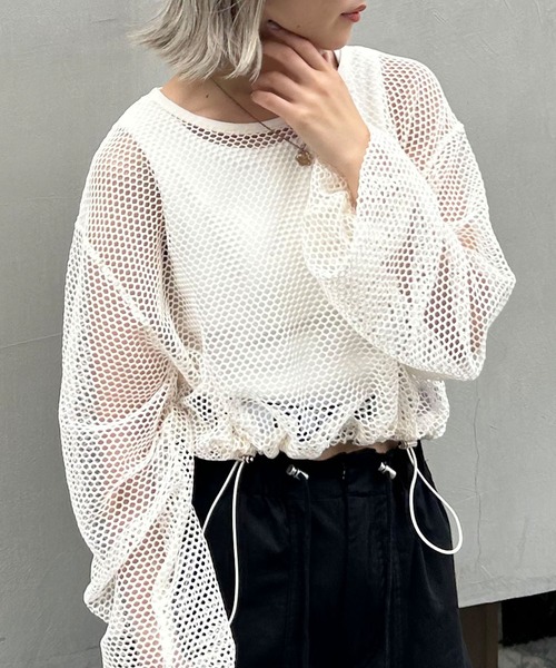 INGNI(イング)の「裾ドロストメッシュプルオーバー/A(その他トップス・レディース・アイボリー/ブラック・M)」の7枚目の写真