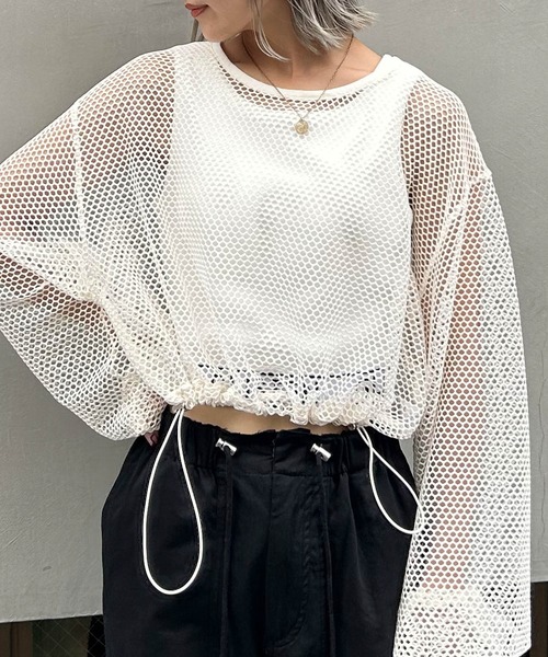 INGNI(イング)の「裾ドロストメッシュプルオーバー/A(その他トップス・レディース・アイボリー/ブラック・M)」の15枚目の写真