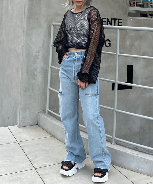 INGNI(イング)の「裾ドロストメッシュプルオーバー/A(その他トップス・レディース・アイボリー/ブラック・M)」の14枚目の写真