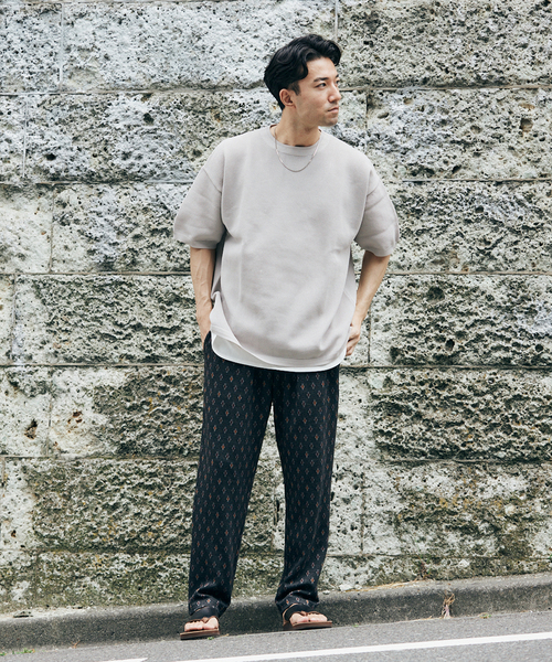 JOURNAL STANDARD relume（ジャーナルスタンダード　レリューム）の「ダイヤリーフ ジャガードジャージーパンツ（その他パンツ・メンズ・ブラック/ボルドー・MEDIUM/LARGE/SMALL）」の4枚目の写真