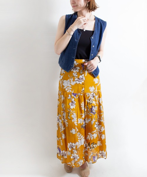 ALL ORDINARIES(オールオーディナリーズ)の「モダールサテン花柄スカート(スカート・レディース・イエロー・M)」の6枚目の写真