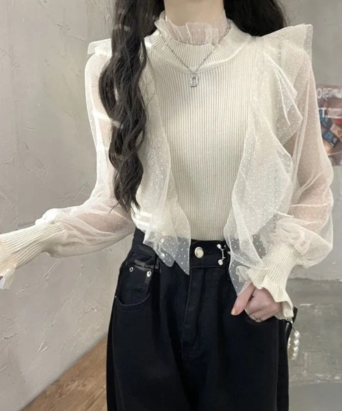 deux amour(ドゥーザムール)の「水玉ジャガードシフォン切り替えニット(その他トップス・レディース・ホワイト/ブラック/アイボリー・FREE)」の10枚目の写真