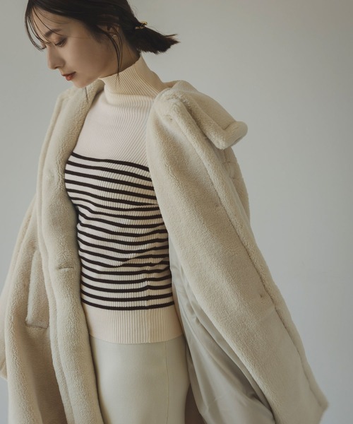 rectangle（レクタングル）の「ボーダーリブタートルニット（ニット/セーター・レディース・ブラック/オフホワイト・FREE）」の3枚目の写真