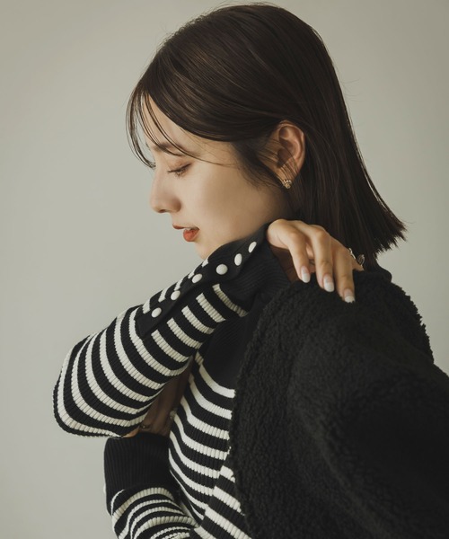 rectangle（レクタングル）の「ボーダーリブタートルニット（ニット/セーター・レディース・ブラック/オフホワイト・FREE）」の16枚目の写真