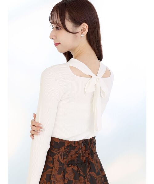 MERCURYDUO（マーキュリーデュオ）の「2WAYワイドリボンニットプルオーバー（ニット/セーター・レディース・チャコールグレー/オフホワイト/ラベンダー・FREE）」の9枚目の写真