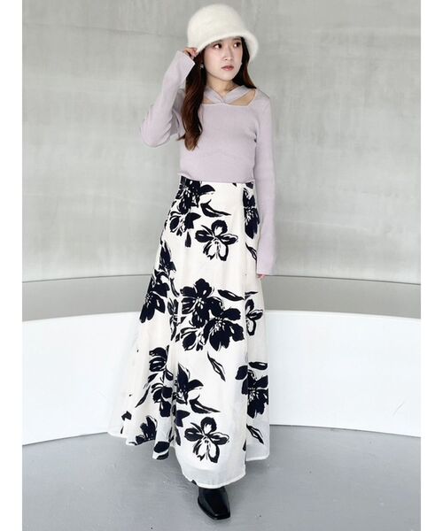 MERCURYDUO（マーキュリーデュオ）の「2WAYワイドリボンニットプルオーバー（ニット/セーター・レディース・チャコールグレー/オフホワイト/ラベンダー・FREE）」の11枚目の写真