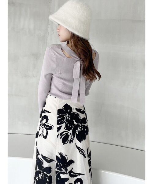 MERCURYDUO（マーキュリーデュオ）の「2WAYワイドリボンニットプルオーバー（ニット/セーター・レディース・チャコールグレー/オフホワイト/ラベンダー・FREE）」の12枚目の写真